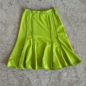 Areli Lime Green A-Line Flared Skirt with Ruffle Panel Detail